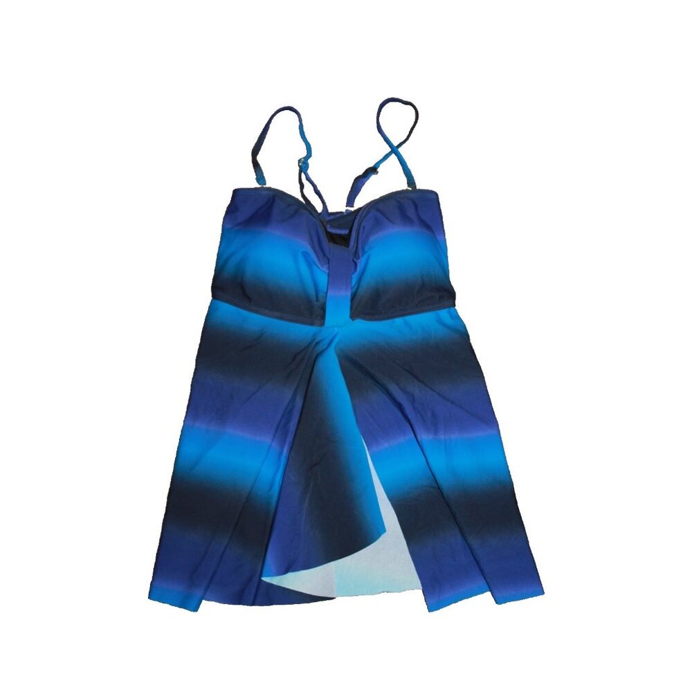 Hilor Women's Underwire Tankini Top Swimsuit Split Front Womens Size 12 Blue NEW